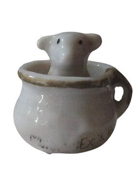 Miniature Dog in Chamber Pot Figurine Japan Ceramic Mini Trinket Puppy
